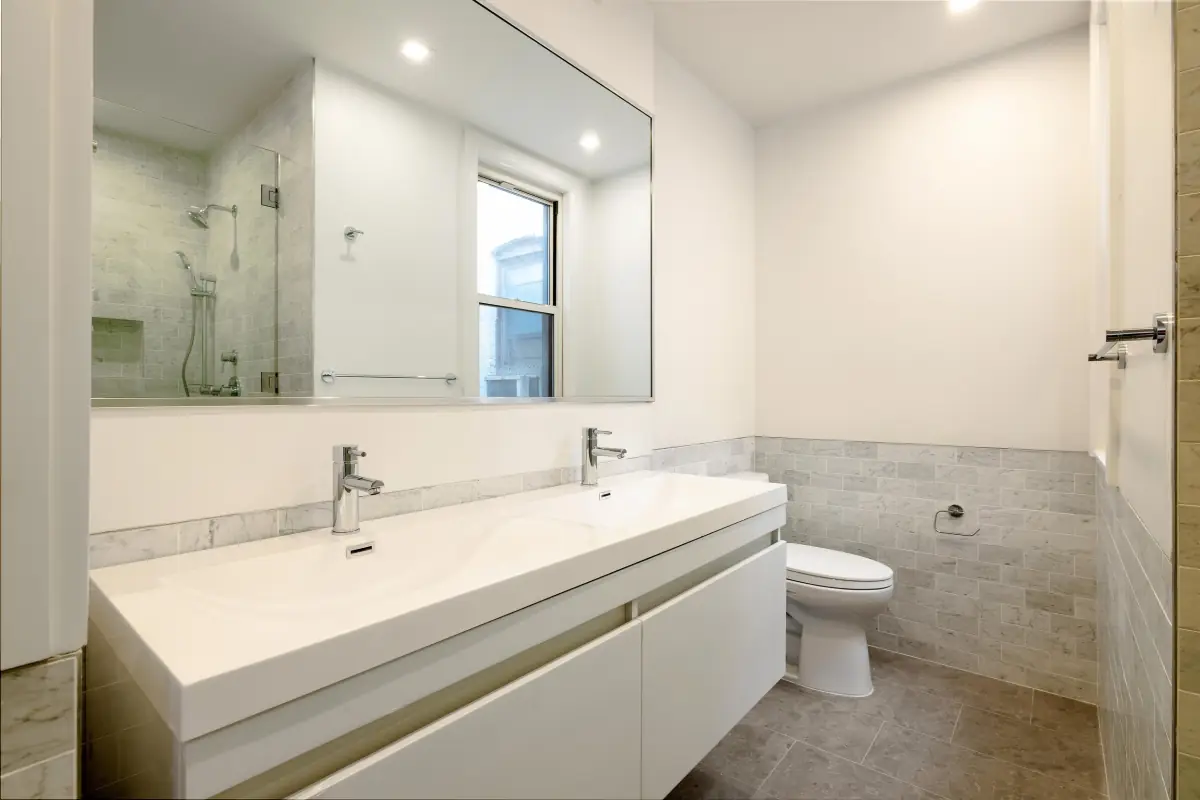 Bathroom with a floating double vanity